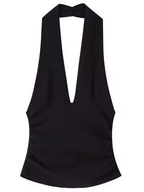 Zara Black Plunging Halter Top